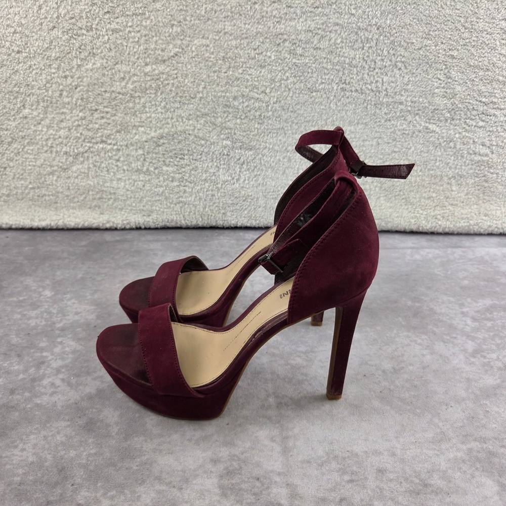 Gianni Bini Burgundy Suede Platform Ankle Strap Stiletto Heels Sandals SZ 8